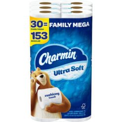 Charmin Ultra Soft Cushiony Touch Toilet Paper. 30 Family Mega Rolls = 153 Regular Rolls (Packaging May Vary)