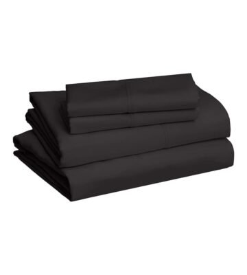 Amazon Basics Lightweight Super Soft Easy Care Microfiber 4 Piece Bed Sheet Set with 14-Inch Deep Pockets. Queen. Black. Solid