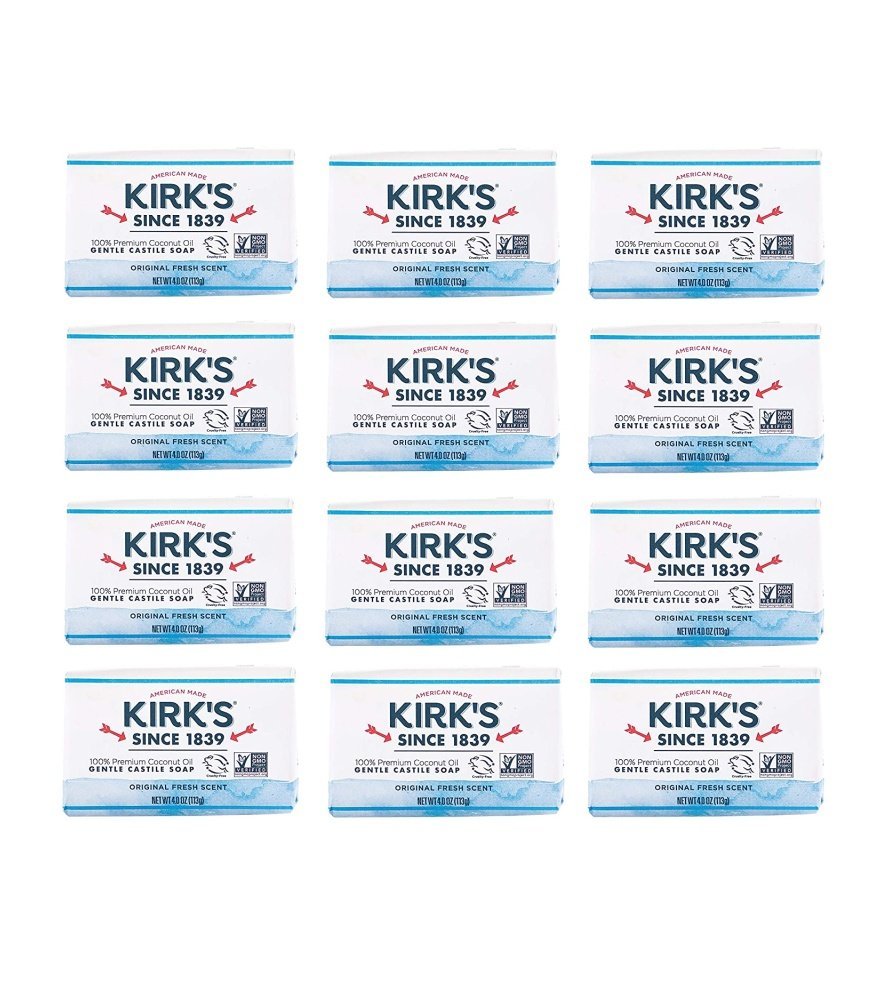 Kirk-s Castile Bar Soap Clean Soap for Men. Women & Children| Premium Coconut Oil | Sensitive Skin Formula. Vegan | Original Fresh Scent | 4 oz. Bars ?C 12 Pack